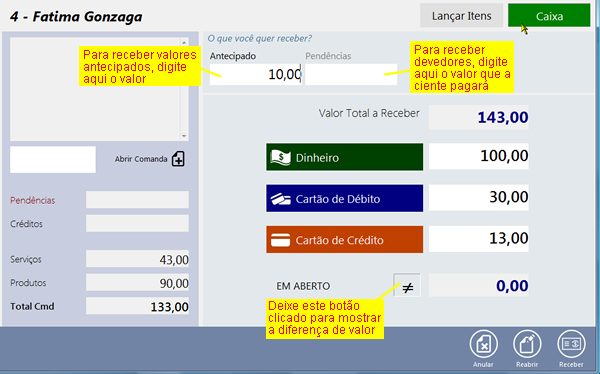Janela de recebimentos