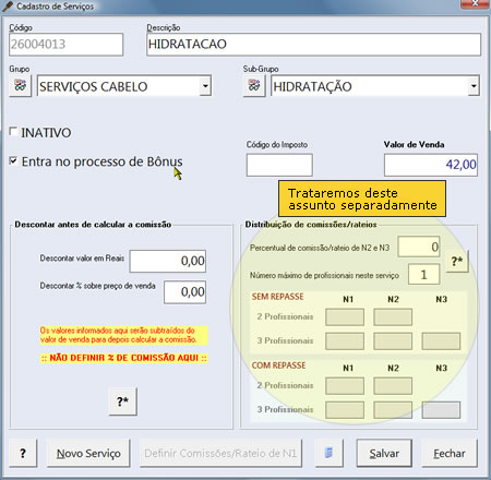 Janela de Cadastro de Serviços