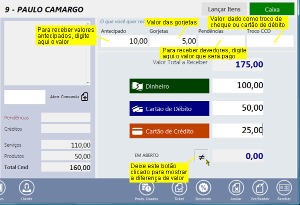Janela de recebimentos